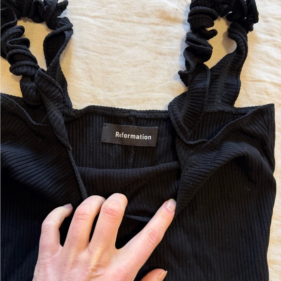 Reformation Black Ruffle-Strap Ribbed Bodysuit - Picture 5 of 6